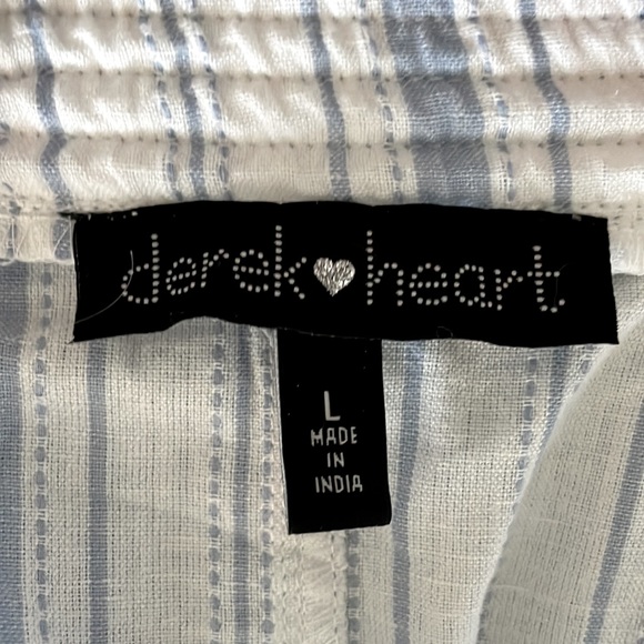DEREK HEART Linen Blue & White Striped Beach Pants—Size L - Picture 4 of 5